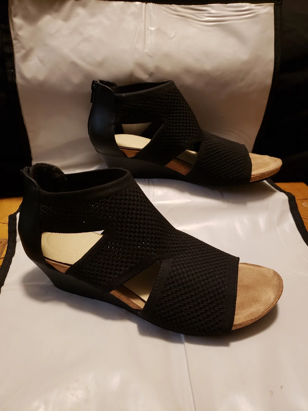 Women’s Black Knit Wedge Sandals - Comfortable Open-Toe Design